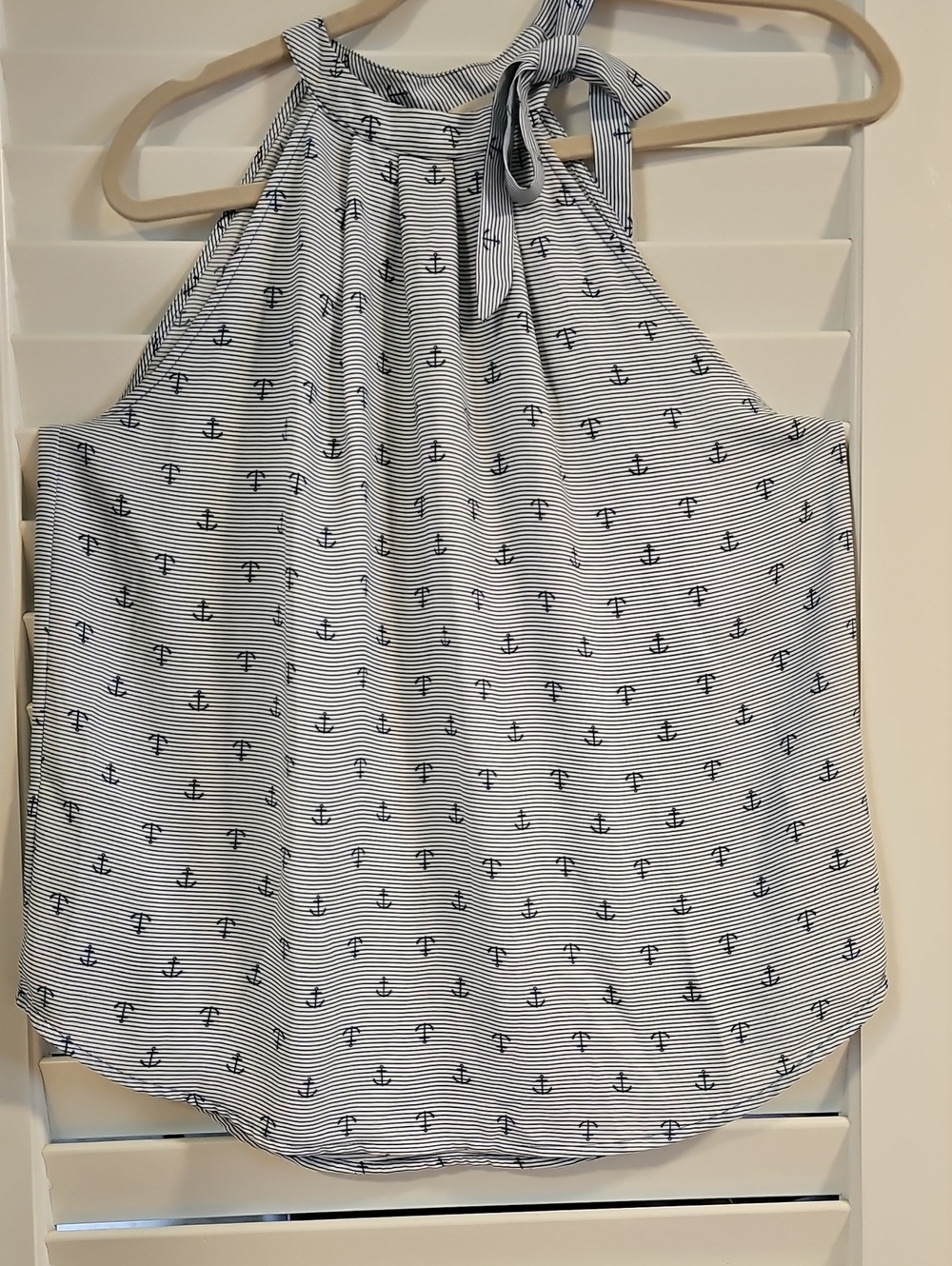 Maison Jules White Halter Tank with Navy Anchor Print